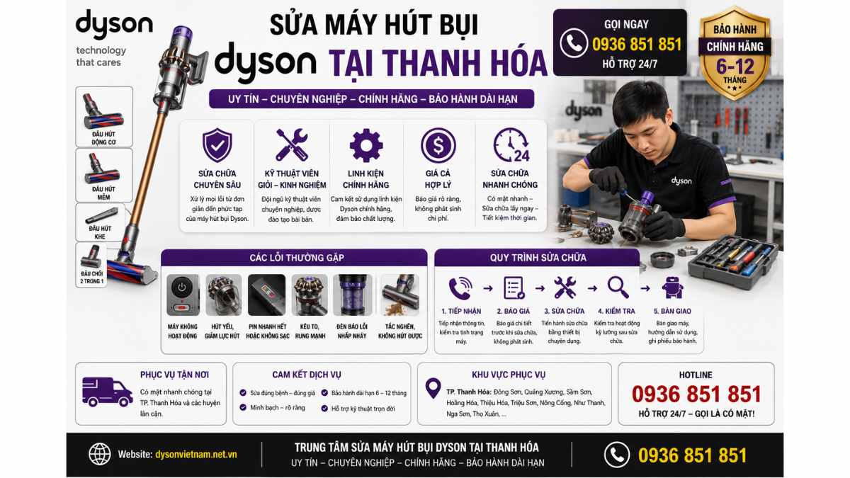 Sửa Máy Hút Bụi Dyson Tại Thanh Hóa Uy Tín, Chuyên Nghiệp – Hotline 0936 851 851