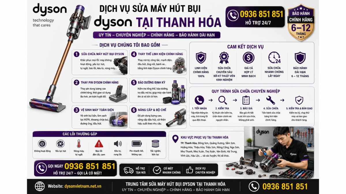 Dịch Vụ Sửa Máy Hút Bụi Dyson Tại Thanh Hóa Bao Gồm