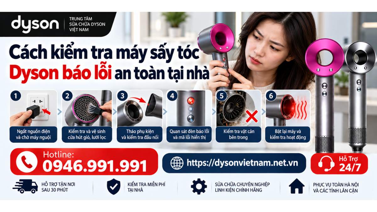 Cách kiểm tra máy sấy tóc Dyson báo lỗi an toàn tại nhà Hotline: 0946.991.991  https://dysonvietnam.net.vn